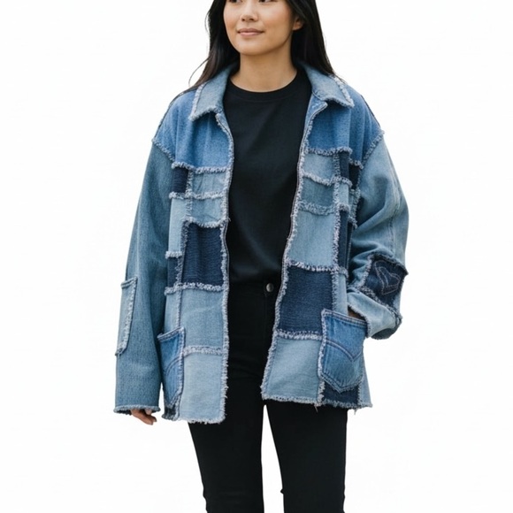 Handmade Jackets & Blazers - Upcycled Quilt Jean Denim Patchwork Jacket Handmade Butterfly Embroidered DIY